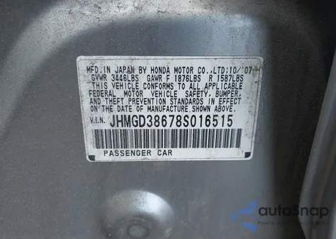 2008 Honda Fit Sport из США, поврежденный, VIN JHMGD38678S016515